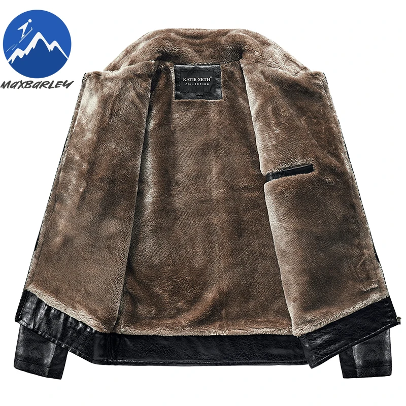 Maxbarley Leather Jacket Men Winter 2025 New Handsome Fleece Lined PU Leather Coat Man Light Luxury Hunting Motorcycle Jacket