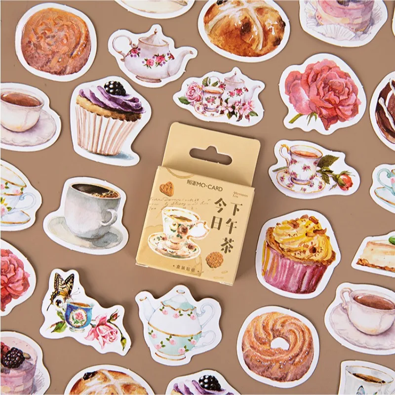 

45Pcs Creative Dessert Cake Papers Stickers Flakes Vintage Romantic Love for Diary Decoration Diy Scrapbooking Sticker