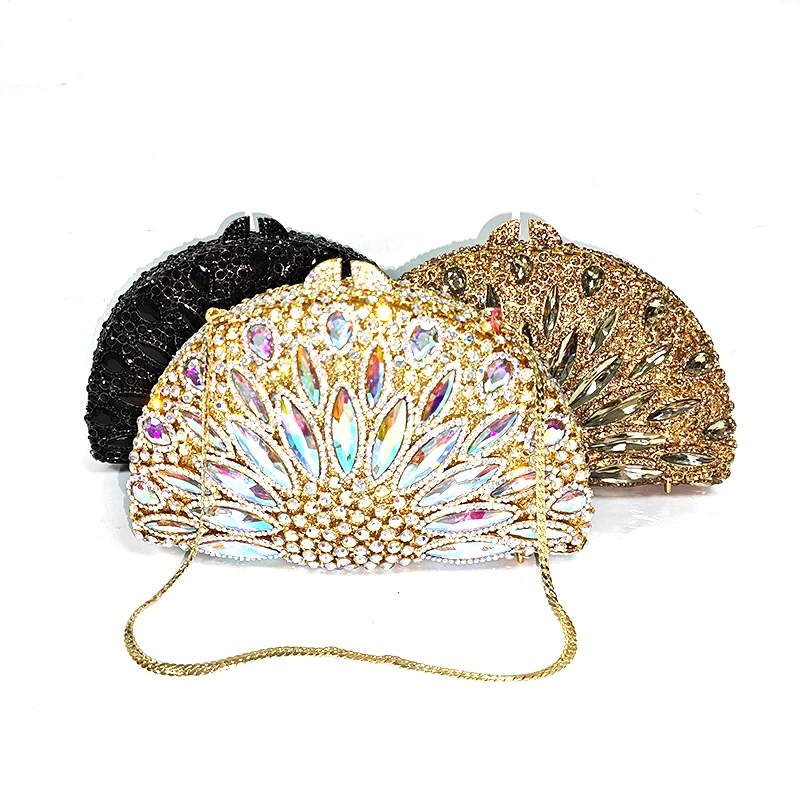 

Crystal Fan-Shaped Evening Clutch Purse for Women Semicircle Rhinestone Handbag Party Wedding Prom Formal Luxury Women Bag