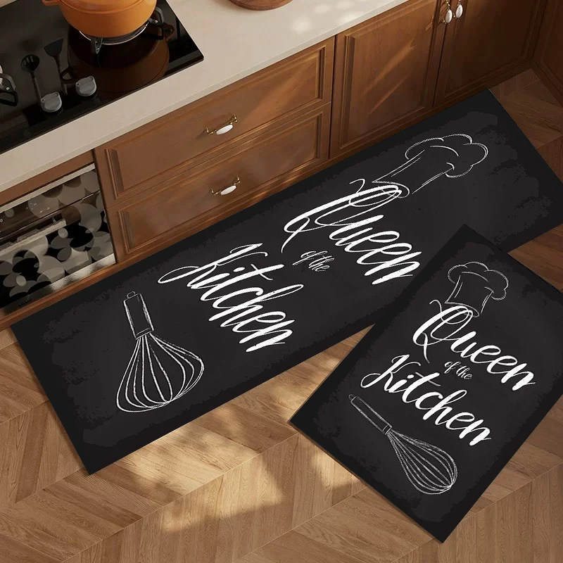

Chalkboard Style Queen of The Kitchen Rug Set Soft Non Slip Oil Resistant Absorbent Floor Mat for Home Kitchen Decor