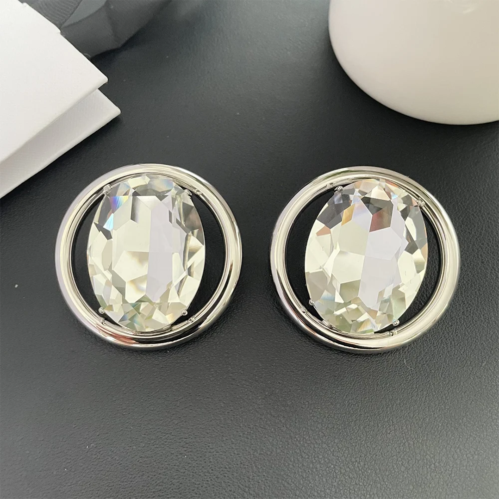 To Reines 2024 Europe Fashion Designer Luxury Large Crystal Round  Ear Clip Earrings Women Hight Quality Luxury Jewelry