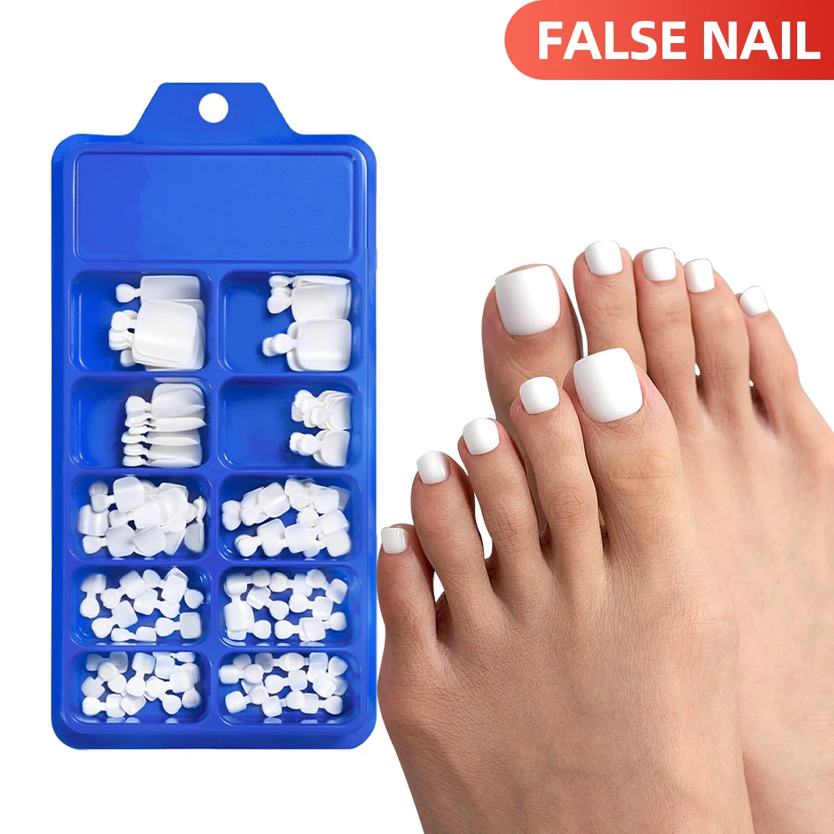 100pcs Square False Toe Nails Full Cover Natural White Artificial Fake Toenails Press on Capsule Acrylic Foot Tips Manicure Tool