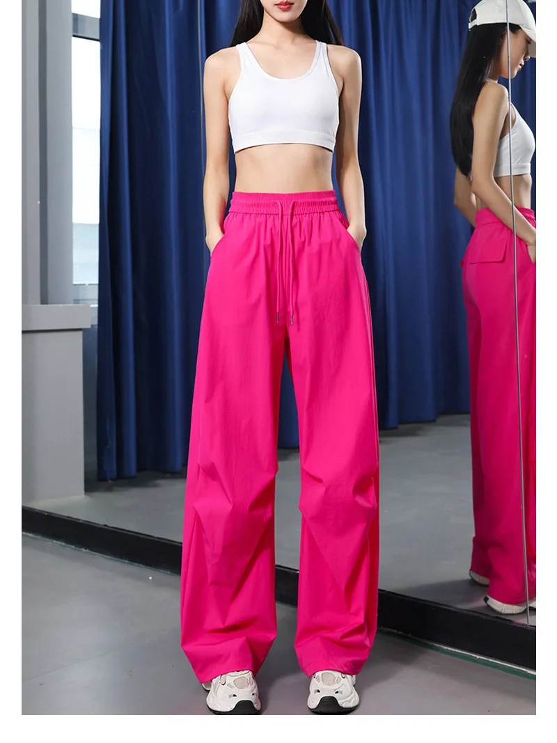 クールでファッショナブルな薄手の速乾性ストレートレッグパンツフィットネススクエアダンス巾着ルーズロングパンツ多用途エクササイズヨガ