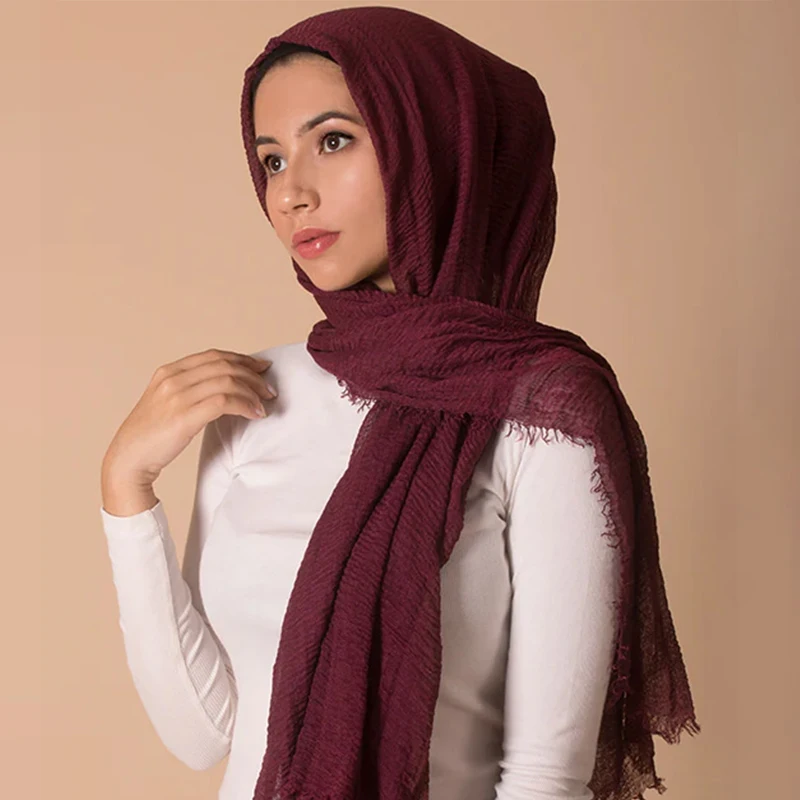 Muslim Women Cotton Linen Crinkle Scarves Hijab New Fashion Plain Solid Shawls Scarves