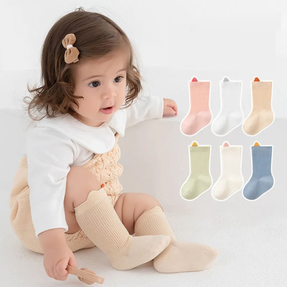 

6Pairs Solid Color Baby Socks Combed Cotton Stockings for Baby Newborns Girls Boys Socks 0-6 Months