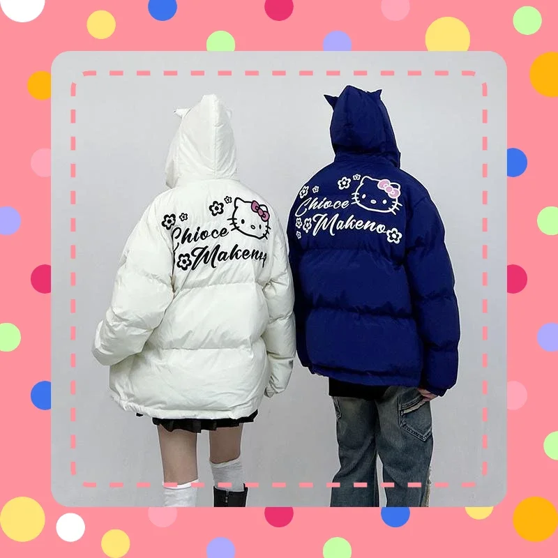 Women's Winter Hello Kitty American Style Outdoor Warmth Sports Fashion Cartoon Animation Casual Cute Hooded Cotton Clothes Ins