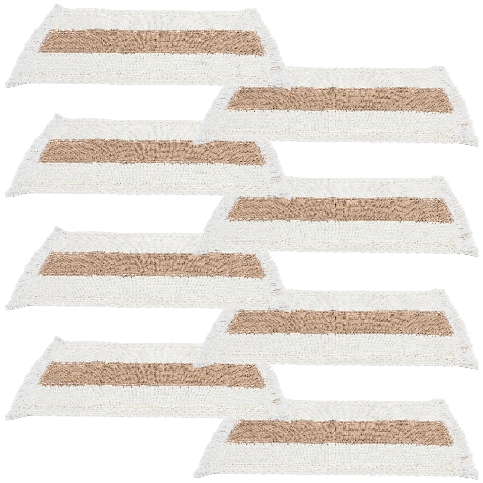 

8Pcs Cotton Linen Woven Placemats Anti-Slip Heat-Resistant Dining Tables Mats Tassel Rectangular Reusable Placemats for Party