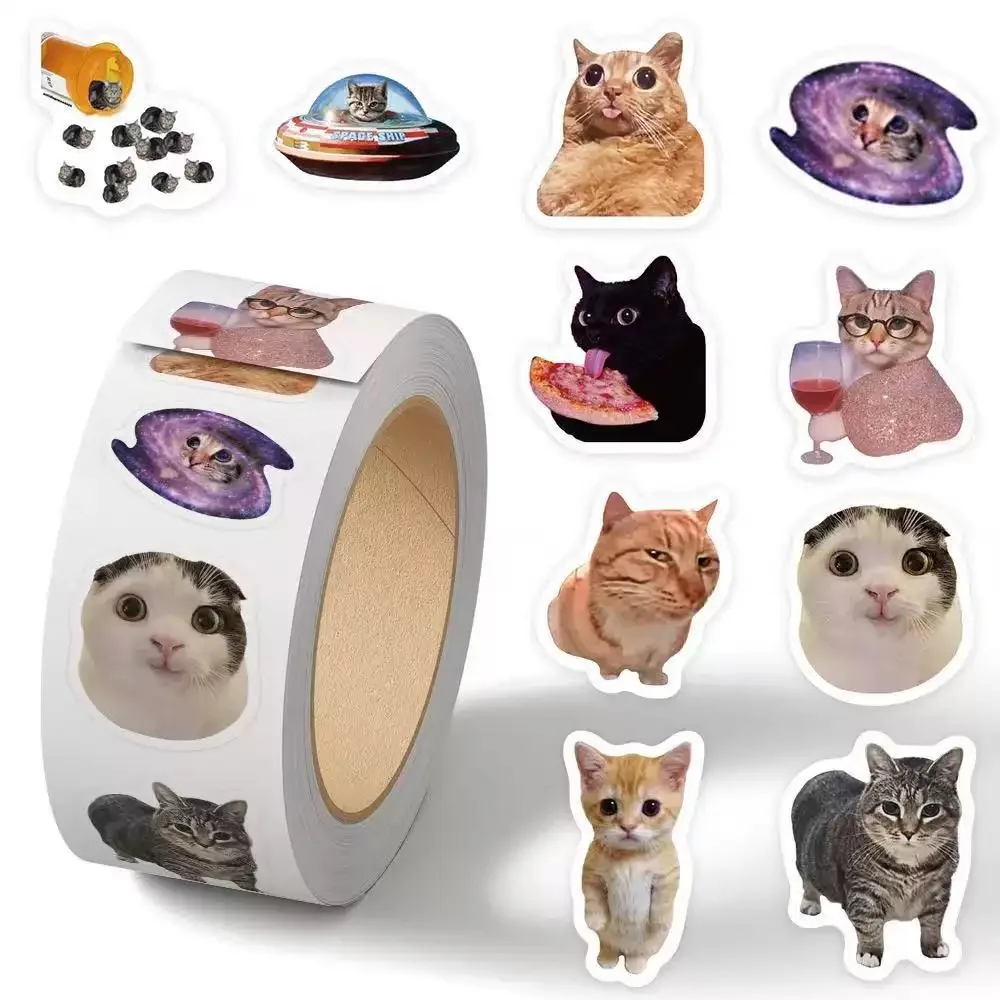 500pcs/roll Cute Funny Cats MEME Sealing Stickers DIY Stationery Luggage Laptop Phone Decals Sticker Kids Reward Gift Toys