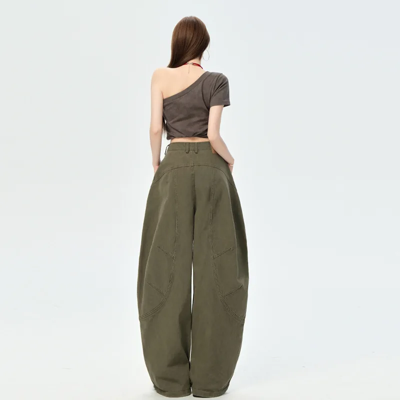 American retro scimitar jeans women's summer new arrivalcasualloose drapedstraight-leg wide leg mop long pants trendy