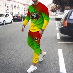 Reggae Sweatshirt Set Long Sleeve T-Shirt Casual Pants Sportswear Hip Hop Punk Street Men Oversized Jersey 2 Piece Set