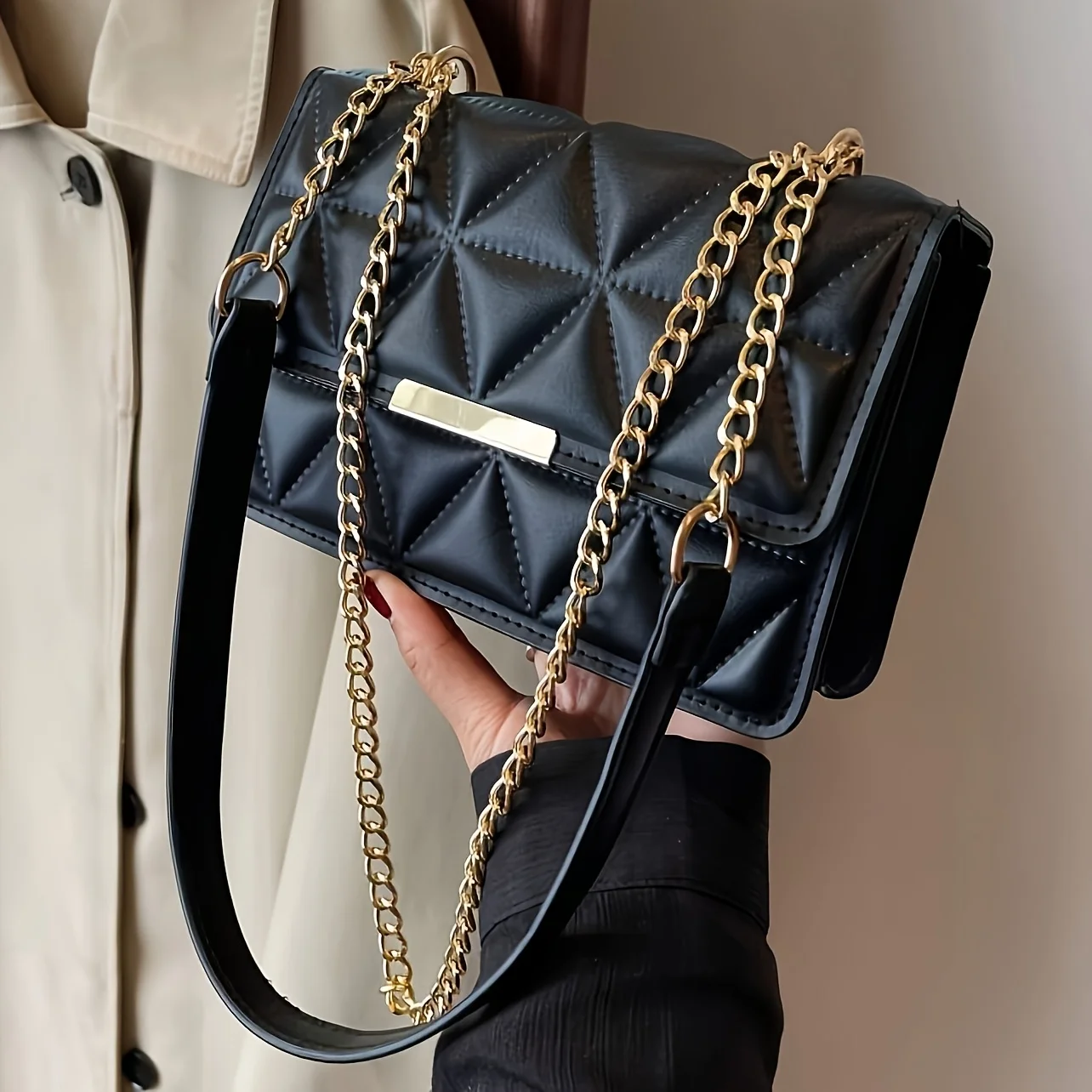 Modische Damen-Umhängetasche, schicke kleine quadratische Tasche für Damen, luxuriöse gesteppte Handtasche für tägliche Reisen, Shopping, Partys. – Detail 1