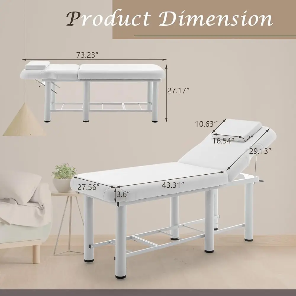 Adjustable Proportional Massage Table, 73x27.5, Memory Foam, Removable Rest, White for Spa and Therapy