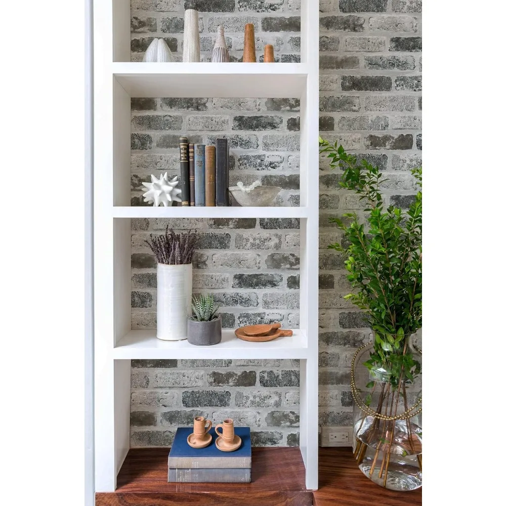 ورق جدران قابل للتقشير واللصق ثلاثي الأبعاد من الطوب الرمادي - ورق اتصال ذاتي اللصق على الطراز العتيق لسهولة تزيين الجدران