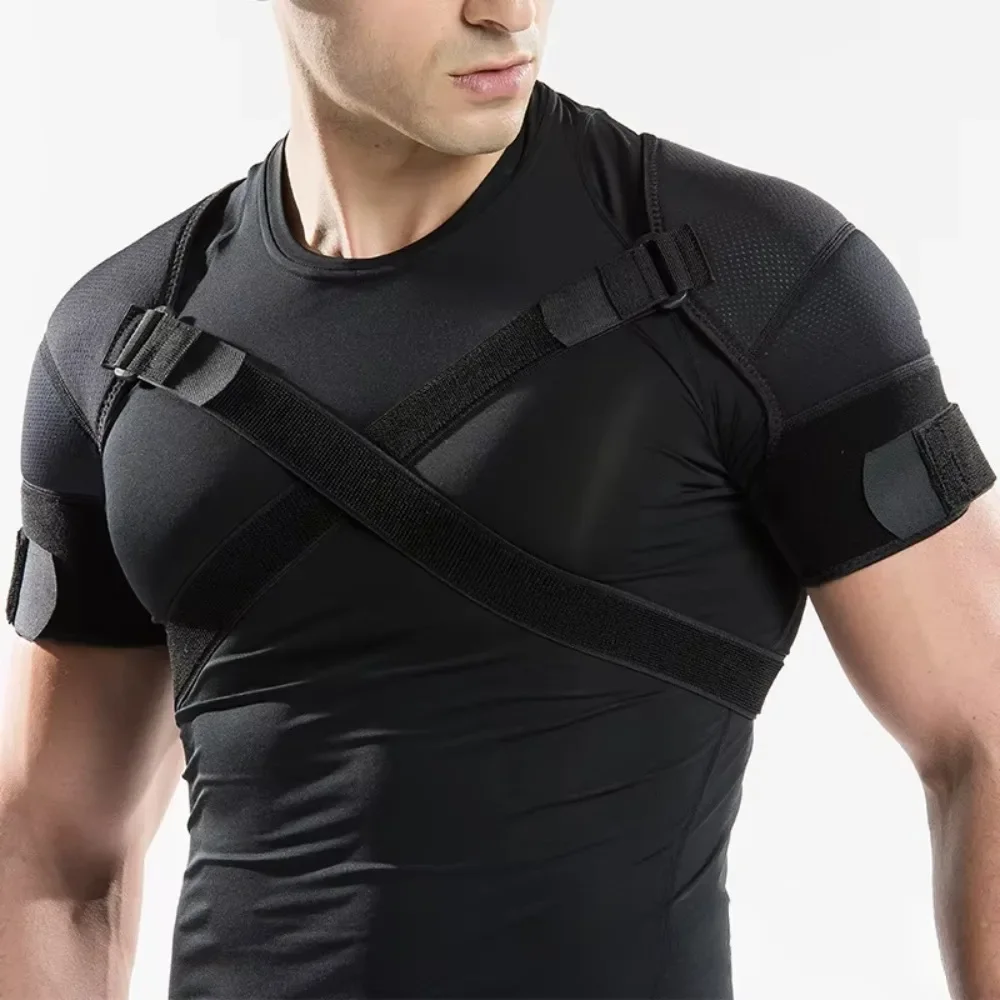 Adjustable Double Shoulder Support Strap Sports Compression Breathable Cross Back Brace Pain Relief Injury Prevention