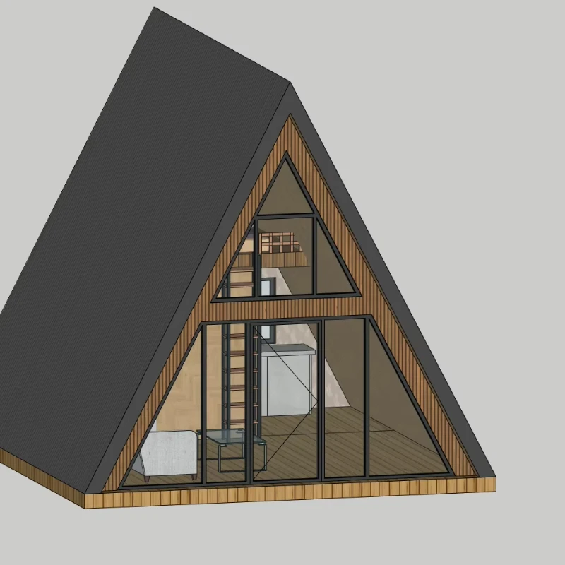 40m² Prefab A-Frame Cabin, 3 Bedrooms, Engineered Wood, Anti-Seismic, Suitable for Permanent Residence