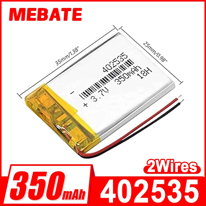 3.7V 350mAh Lipo Polymer Lithium Rechargeable Battery 402535 for MP4 Smart Watch GPS DVD Bluetooth Headset Headphone Camera