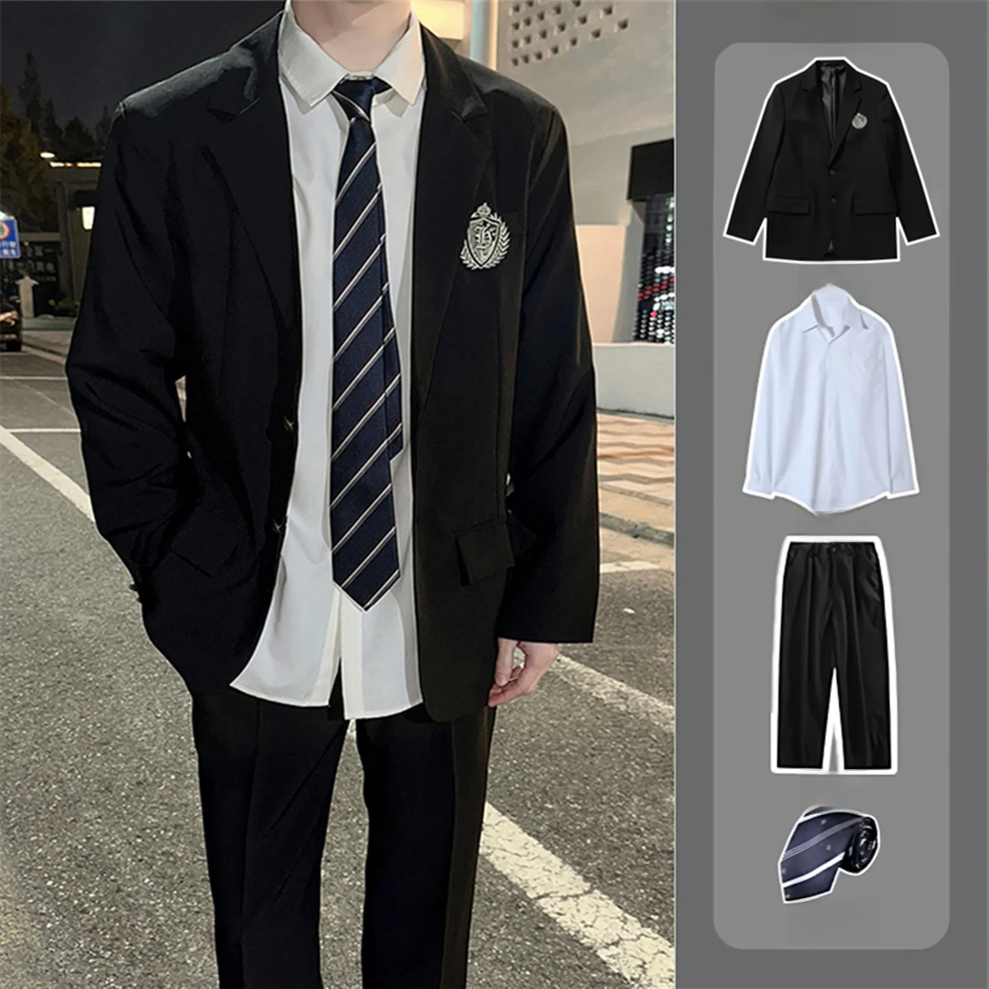 

Loose Fit Bla Suit Jaet for Men Autumn Season Casual Wear Long Sve Youthful Vitali Sle Traditional Two Button Closure