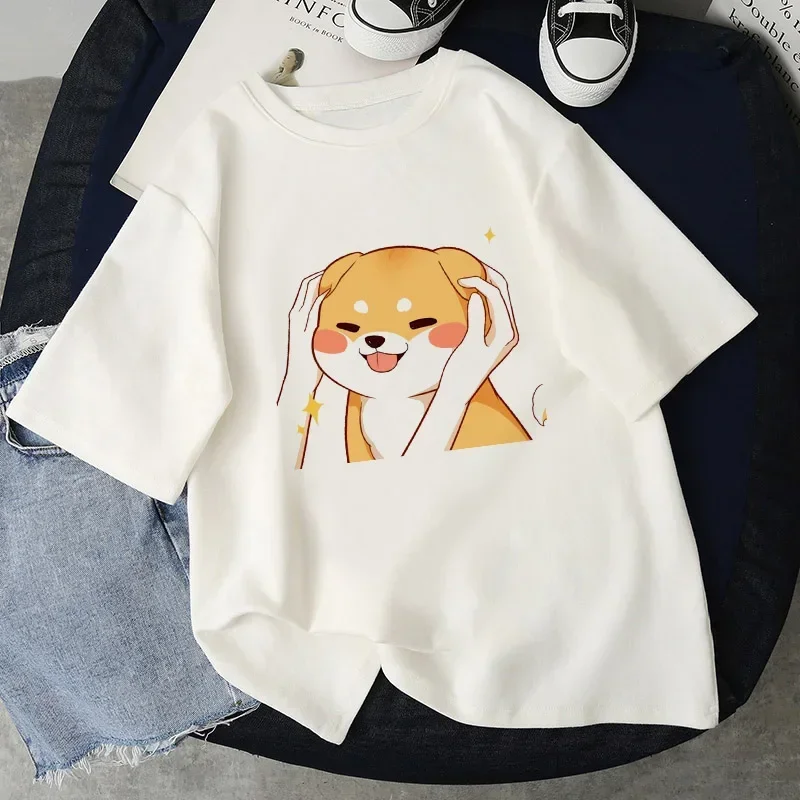 Women T Shirts Funny Kawaii Cute Shiba Inu Dog Print T-shirt Women Summer Loose Harajuku T Shirt Streetwear Clothes Tops Tees