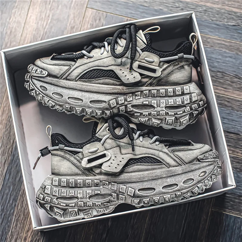 Men\'s Thick Sole Sneakers Fashion Casual Shoes Designer Platform Height Increasing Sports Shoes for Men Street Style Tennis Shoe