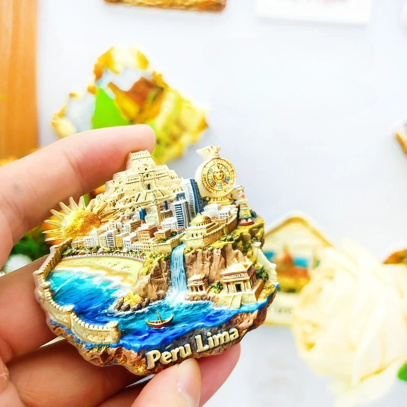 Peru Sun Fridge Magnet - Striking 3D Golden Sun & Seascape Unique Andean Coastal Souvenir for Travel & Home Decor