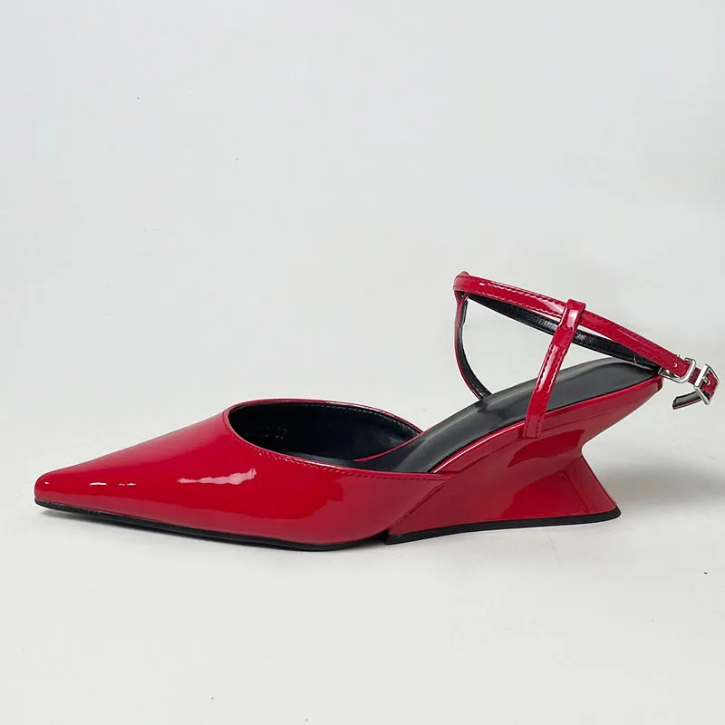 Pumps Designer Shallow Women Wedges Shoes Fashion Ankle Buckle Female Pointed Toe Footwear Ladies Wedges Shoes Heeled Sandals