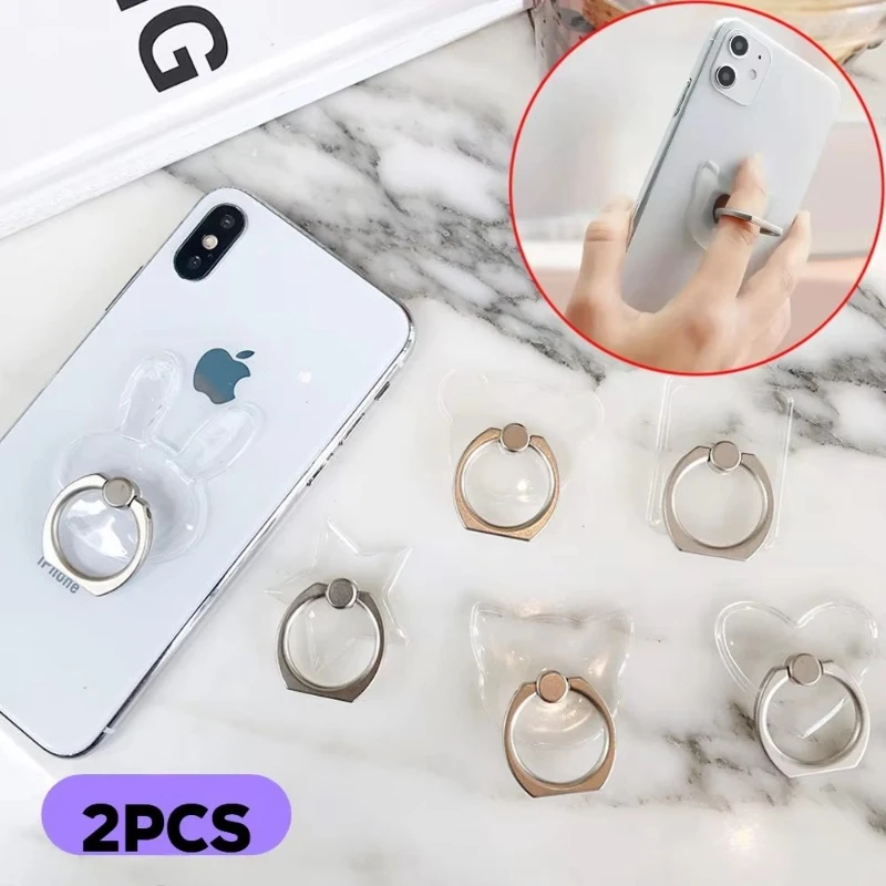 

1/2Pcs Cell Phone Ring Holder Stand 360 ° Degree Rotation Clear Finger Grip Kickstand Compatible IPhones Or Phone Case