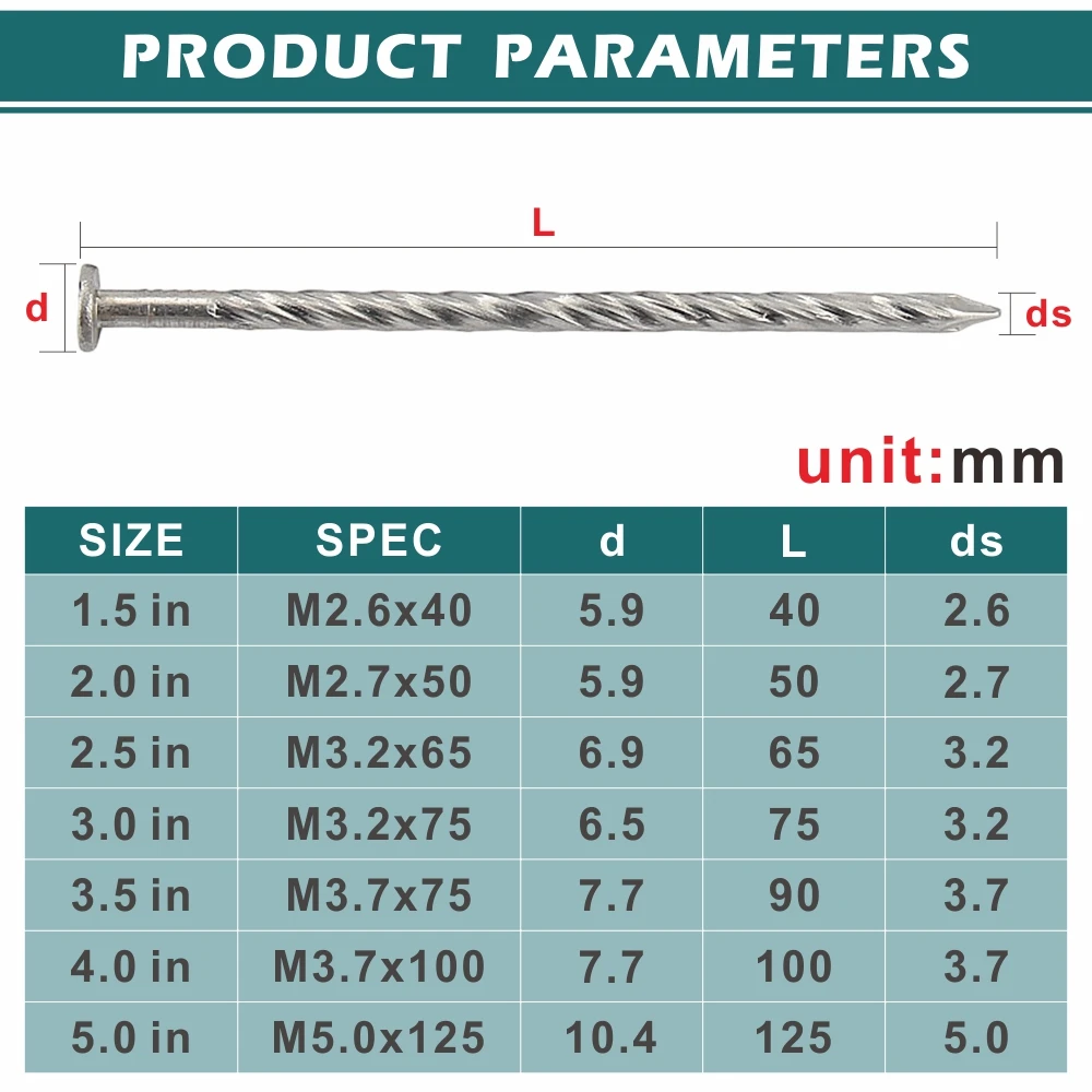 Hardened Spiral Shank Nails 304 Stainless Steel-1.5