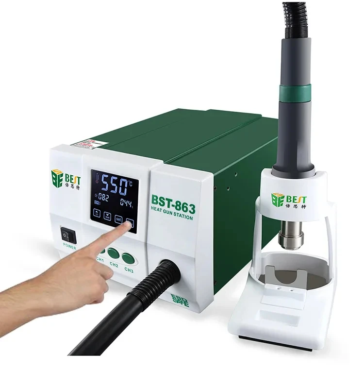 BST-863 kualitas terbaik daya tinggi 1200W tampilan layar sentuh Digital pistol panas udara panas stasiun solder pengerjaan ulang SMD