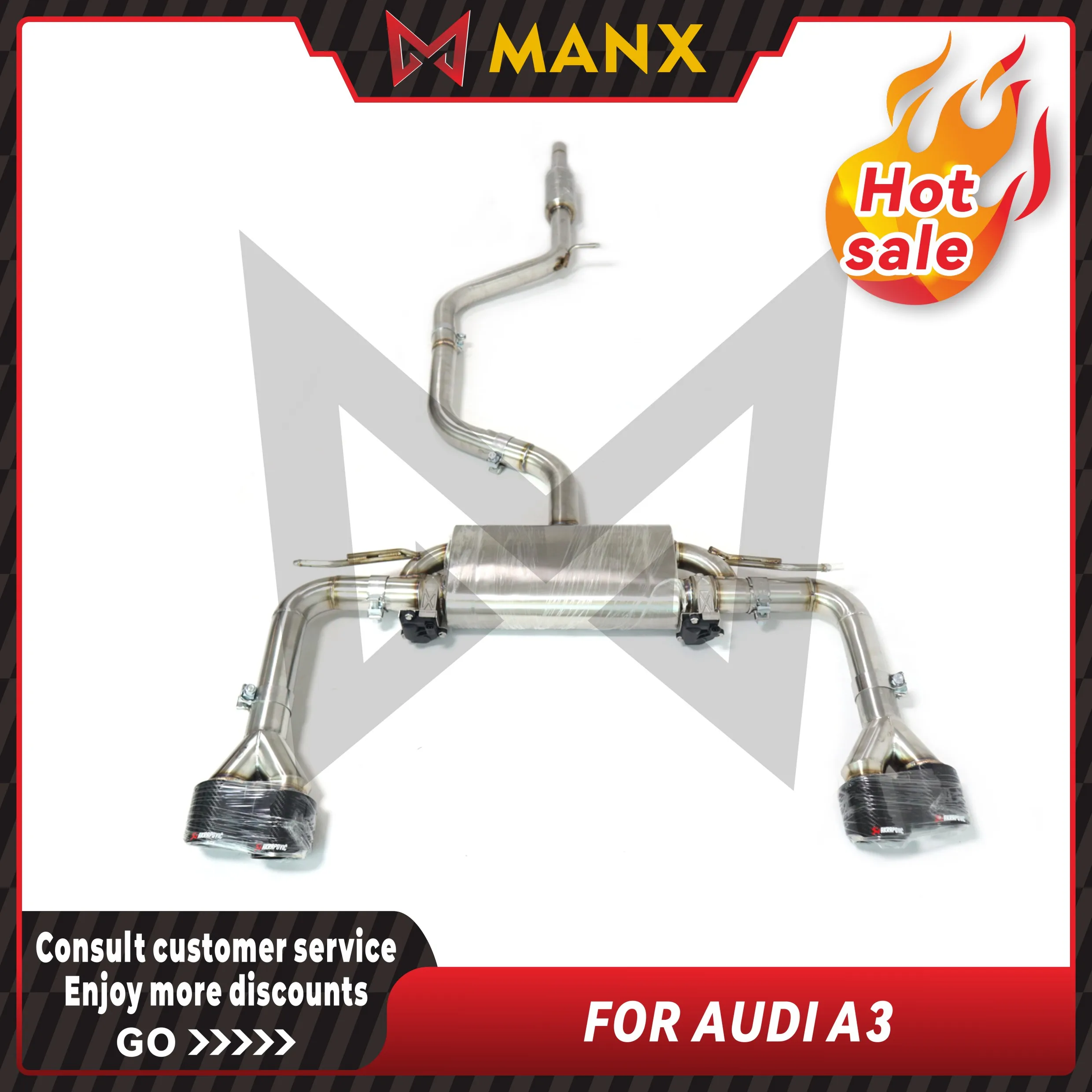

Stainless Steel Exhaust System Cat-Back for AUDI A3 Muffler with tips Performance Deep Sound Perfect installation
