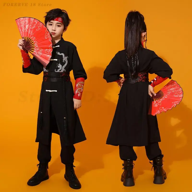 Traditional Chinese Kung Fu Set Hanfu Suit Children Adults Jazz Street Dance Performance Clothes Boys Girls Kpop Hip Hop Wear