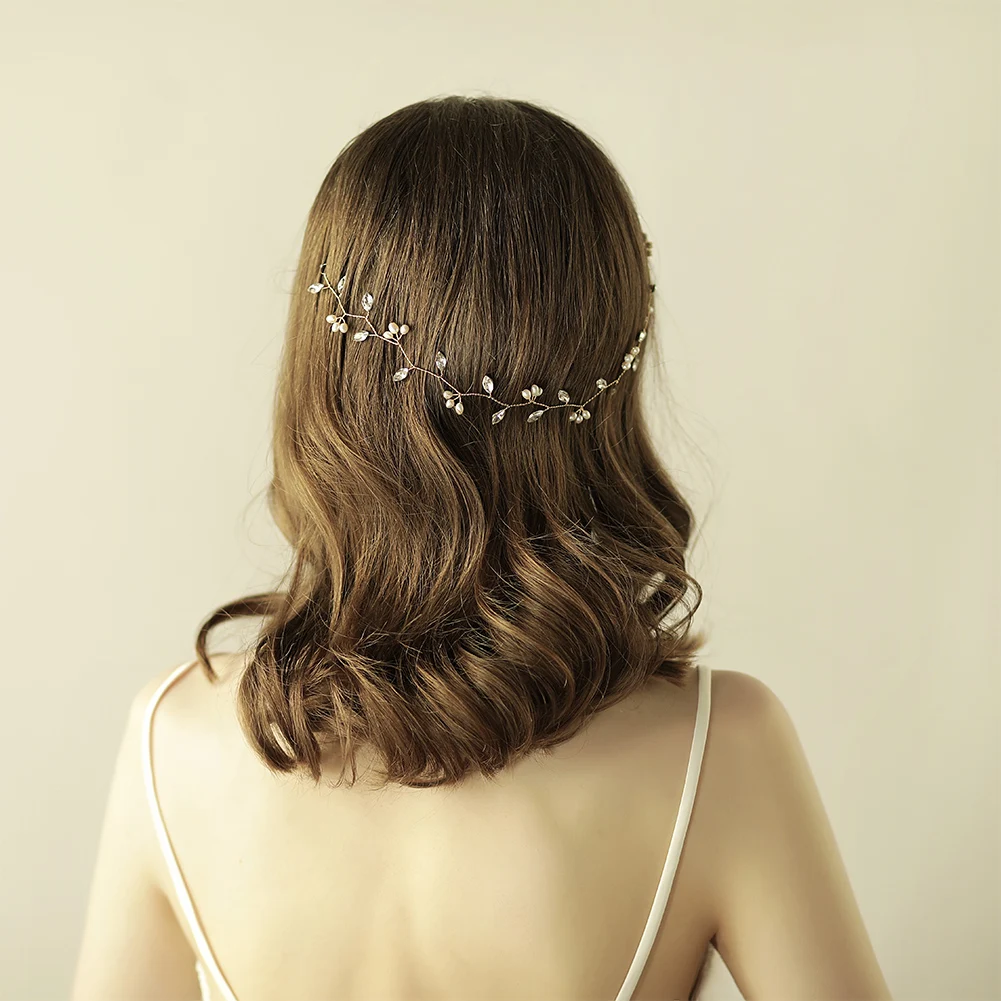 O814 Handmade Wedding Bridal Headpiece Crystal Rhinestone Freshwater Pearl Headband with Ribbon Women Pageant Prom Tiara