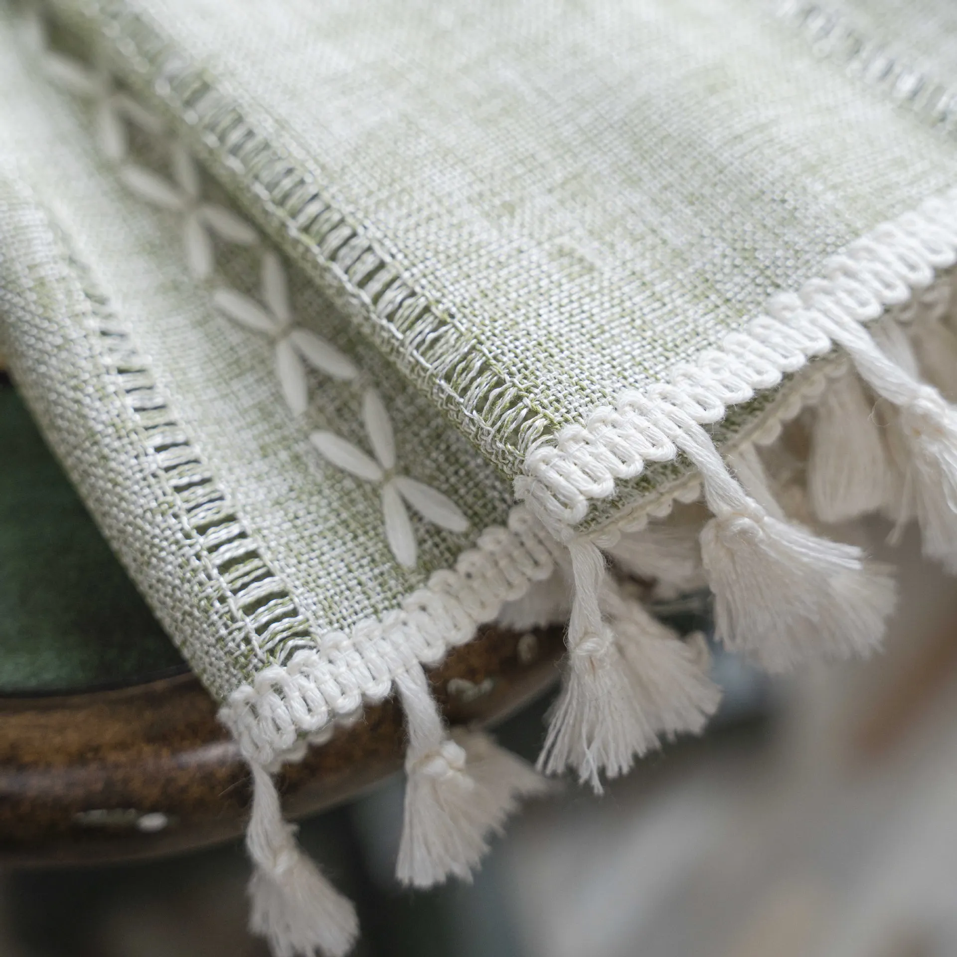 Cotton Linen Blending Curtains Road Pocket Shade Curtain Tassel for Kitchen Bedroom Living Room Bay Window Cabinet Curtain