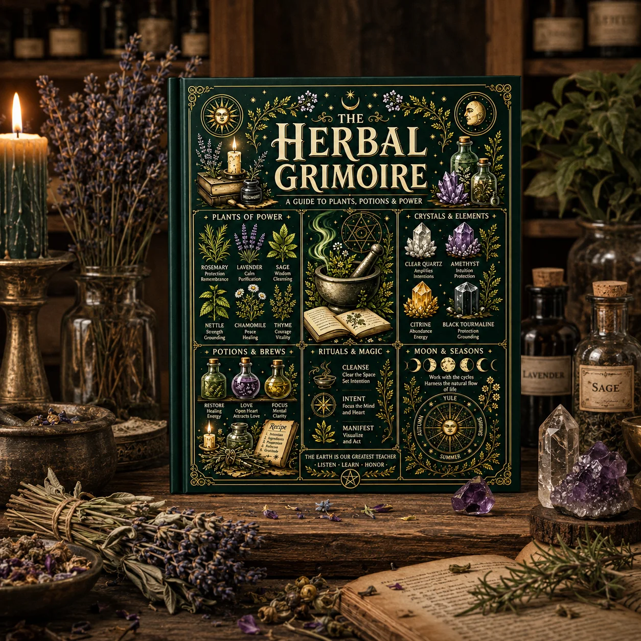 Herbalism Reference Handbook Plant Crystal Knowledge Guide Unique Botany Gift Natural Botanical Collection Book for Enthusiasts