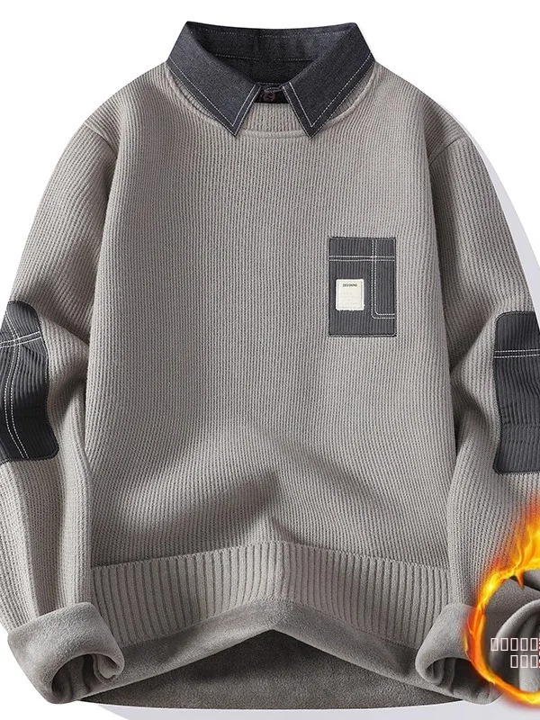 

Мужской трикотажный свитер с воротником Fce на подкладке, молодежный повседневный свитер из полиэфирного волокна, мягкий, удобный, зима, новинка 2023 года...