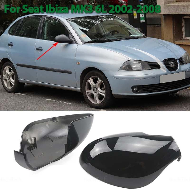 

Накладки на внешние боковые зеркала заднего вида для Seat Ibiza MK3 6L 2002-2008, ярко-черные, из углеродного волокна, крышка бокового зеркала на крыле автомобиля