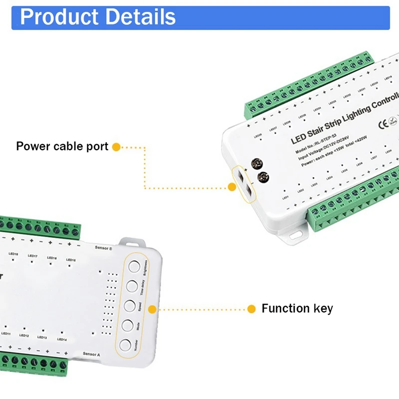 A78U-2X Stair LED Motion Sensor Controller Smart Stair Induction Controller LED Strip Dimmer Stairway Light Controller