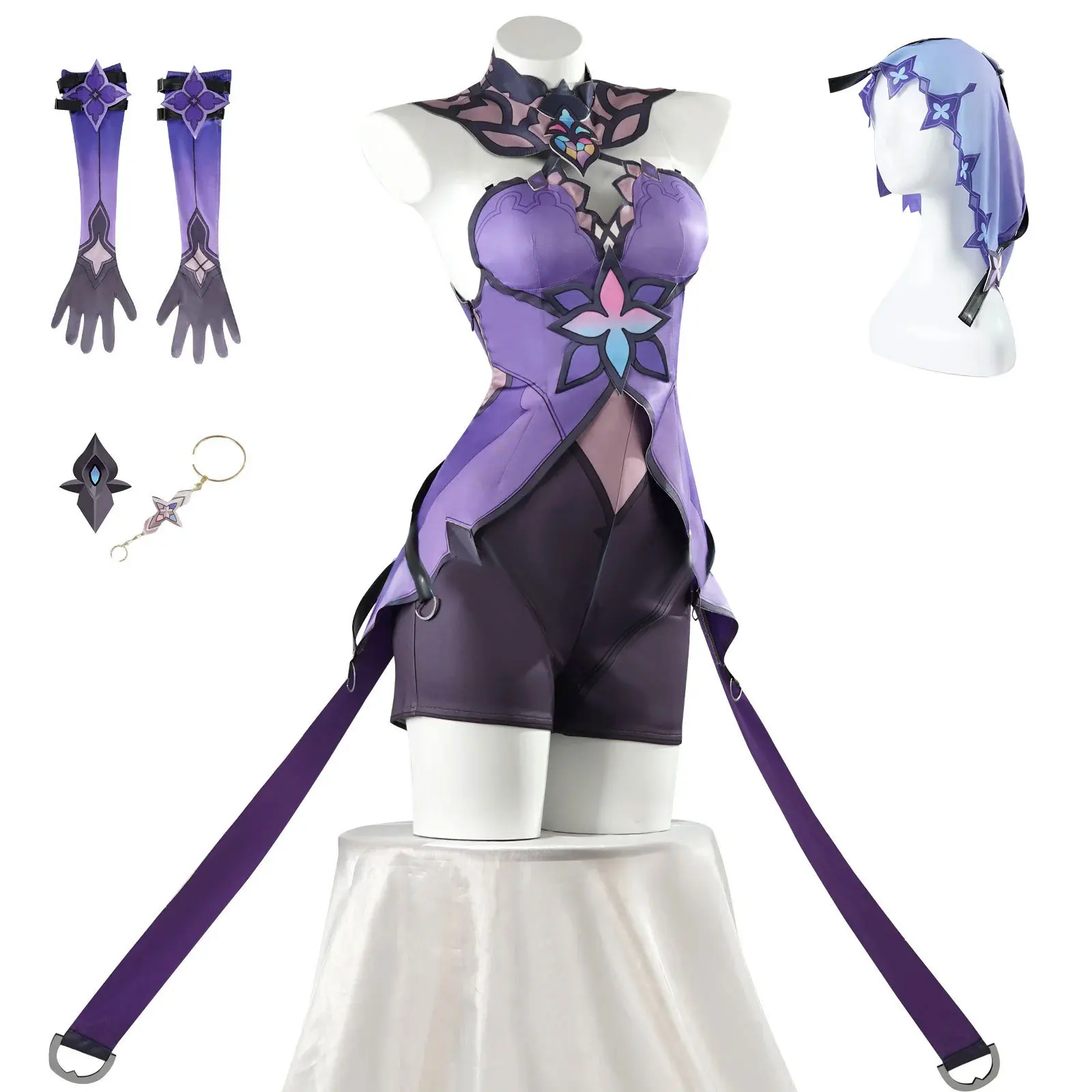 أزياء Bhāo Huы ng Qiongen Tiе D Lao H Э Э التأثيرية أزياء الهالوين التأثيرية باللون الأرجواني مجموعة أزياء أداء المسرح