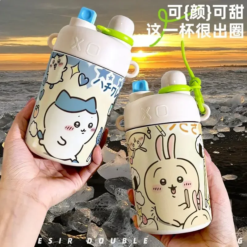 Kawaii Miniso Sanrio Anime Chiikawa Water Bottle Cup Cute Cartoon Thermos Cup Large Capacity Stainless Steel Gifts for Girls