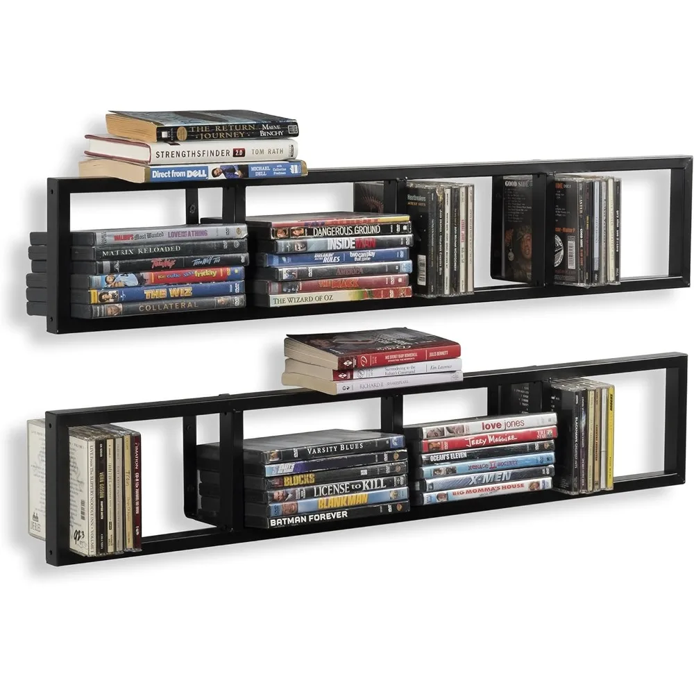 

US Shipping Wall Mount 34 Inch Media Storage Rack CD DVD Organizer Metal Floating Shelf Set of 2 Black