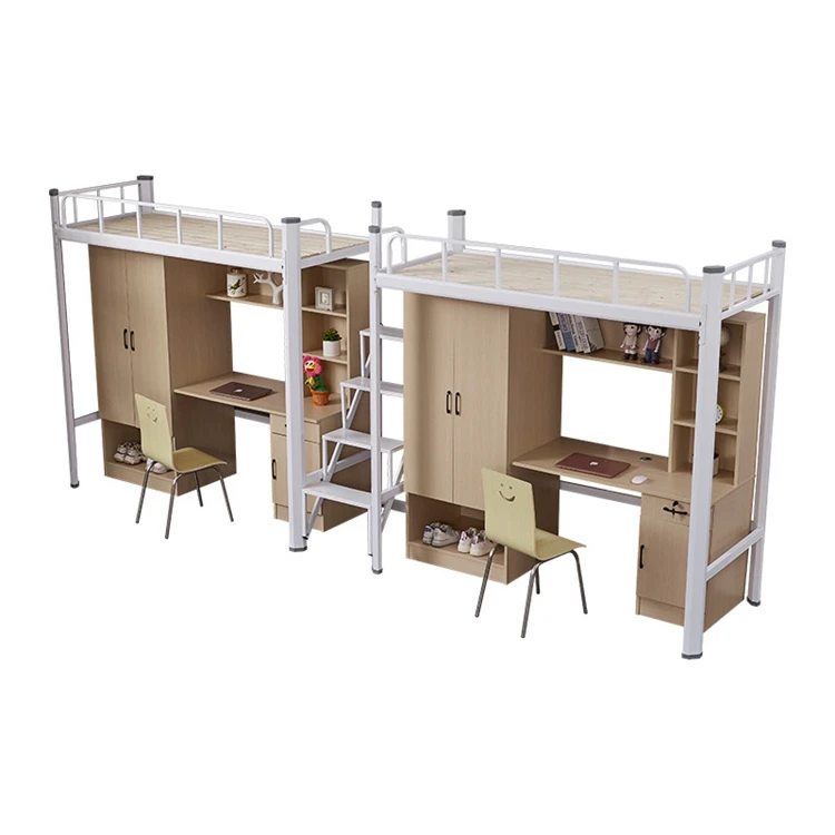 

School Dormitory Furniture Children Wooden Double Metal Comfortable Student Bunk Bed with Desk and Storage for High School