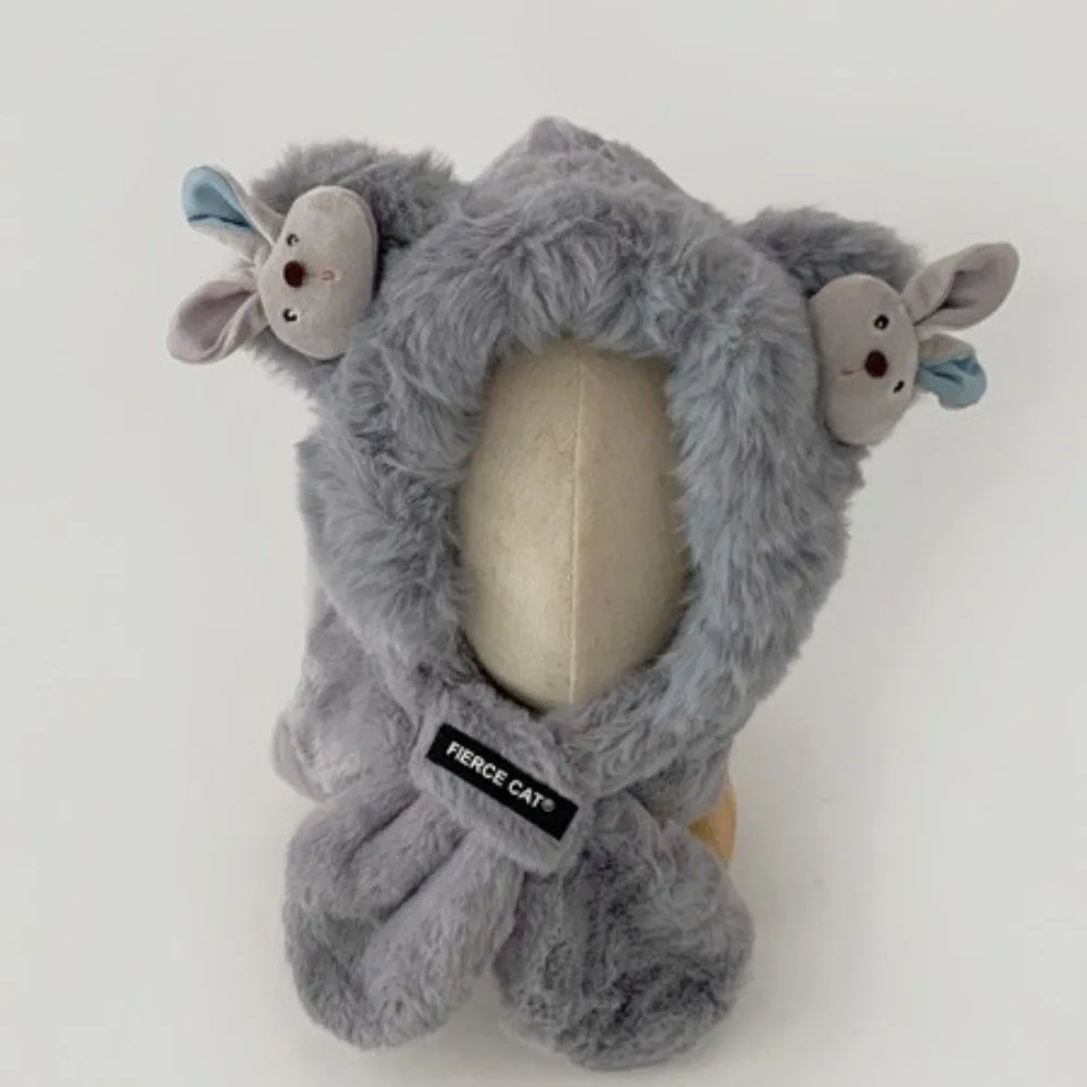 

Cute Design Winter Hat Set Bear Doll Pattern Soft Plush Cartoon Bear Scarf Warm Fabric Comfortable Material Plush Scarf