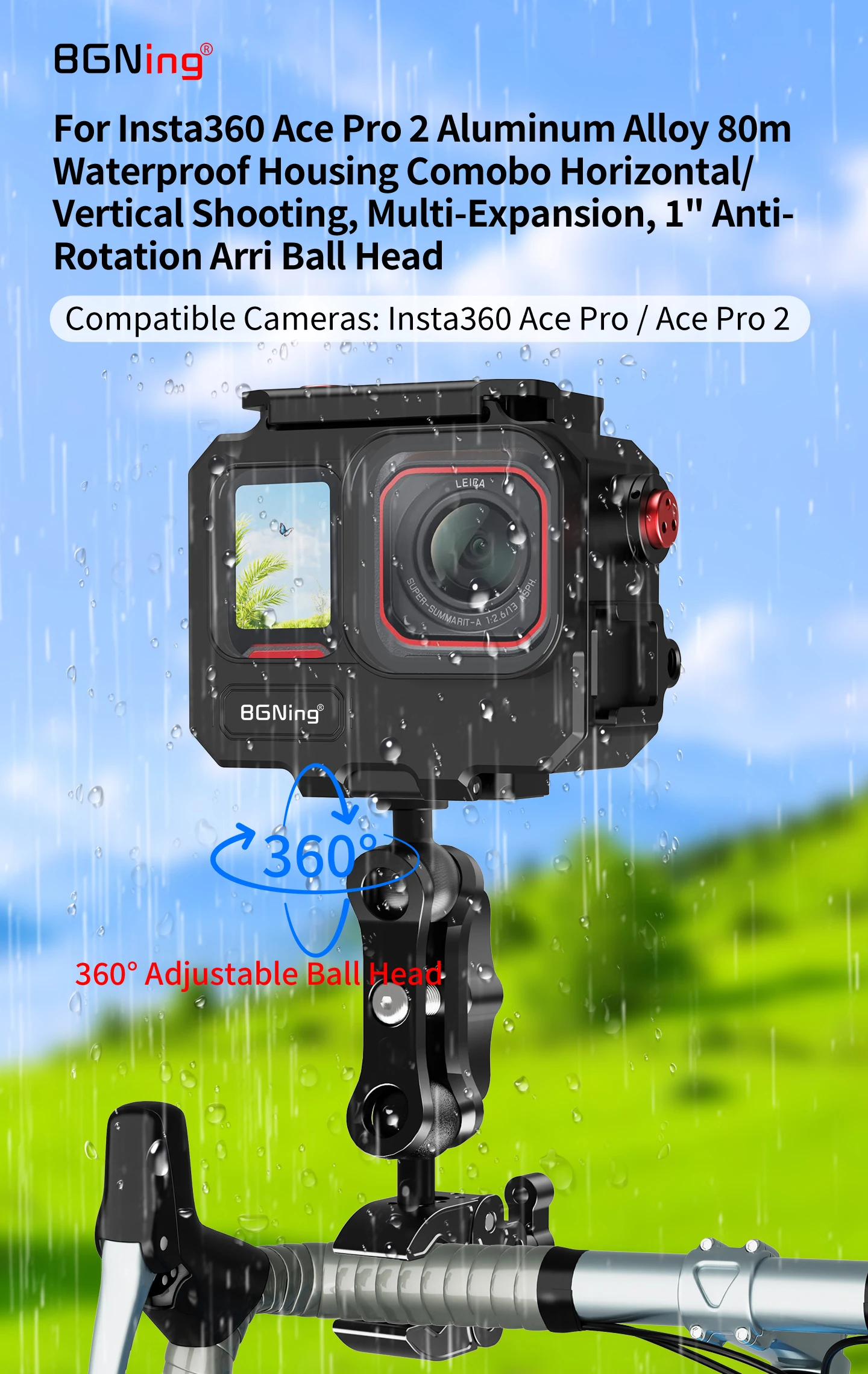 80M Tiefsee-Aluminium-Wasserdichtgehäuse IP68 für Insta360 Ace Pro 2 Action-Kamera-Käfig mit Schnellverschluss-Tauchgehäuse für Unterwasserfotografie – Detail 22
