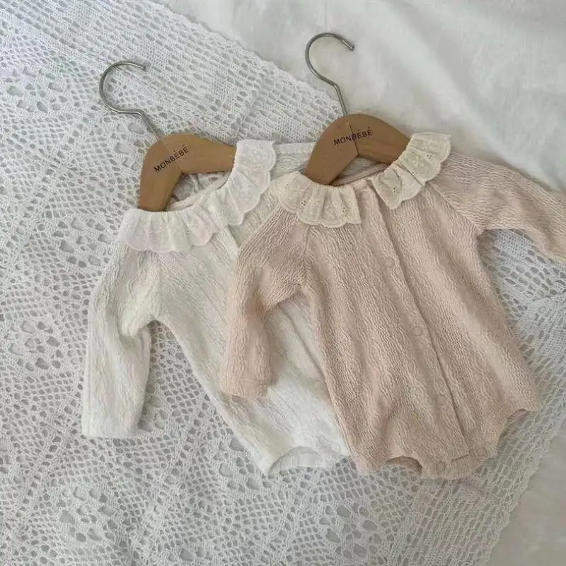 

2025 Autumn New Baby Girl Long Sleeve Bodysuit Cotton Infant Girl Lace Collar Princess Jumpsuit Solid Toddler Clothes 0-24M