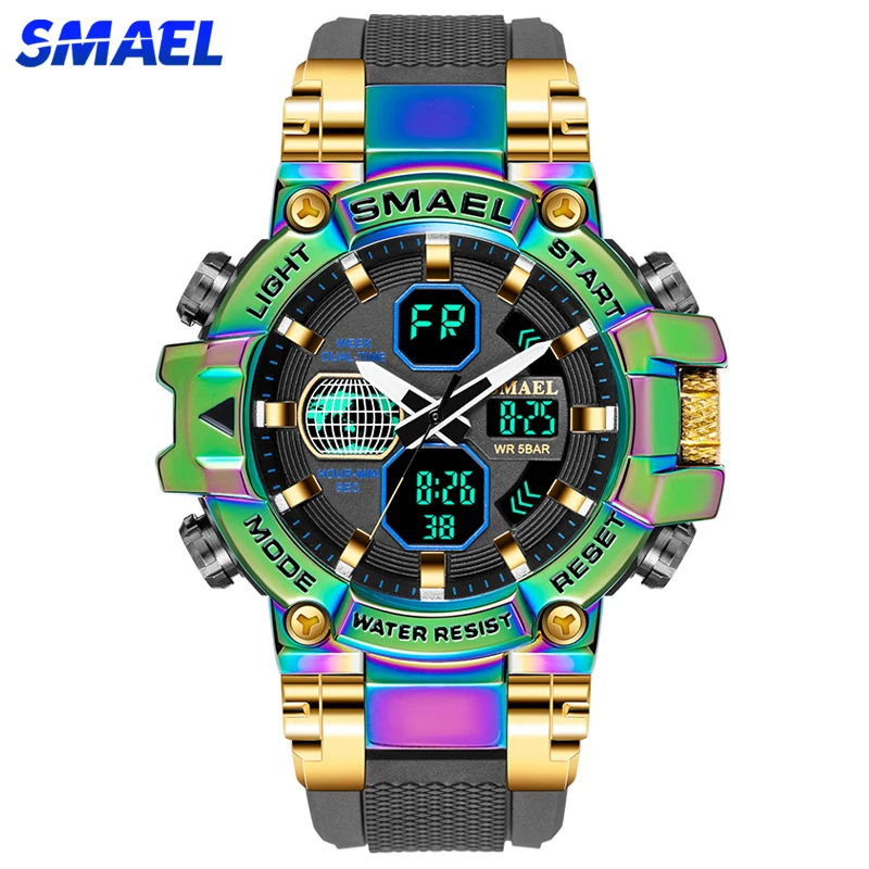 SMAEL Brand Men\'s Sports Fashion Fitness Watch Dual Display Analog Digital Wristwatches Men Waterproof Colorful Military Watches