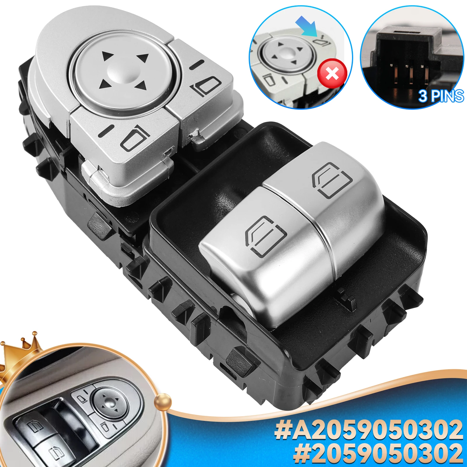 Driver Side Master Power Window Control Switch For Mercedes Vito W447 2015-2018 C-Class C205 W205 Coupe #A2059050302 2059050302