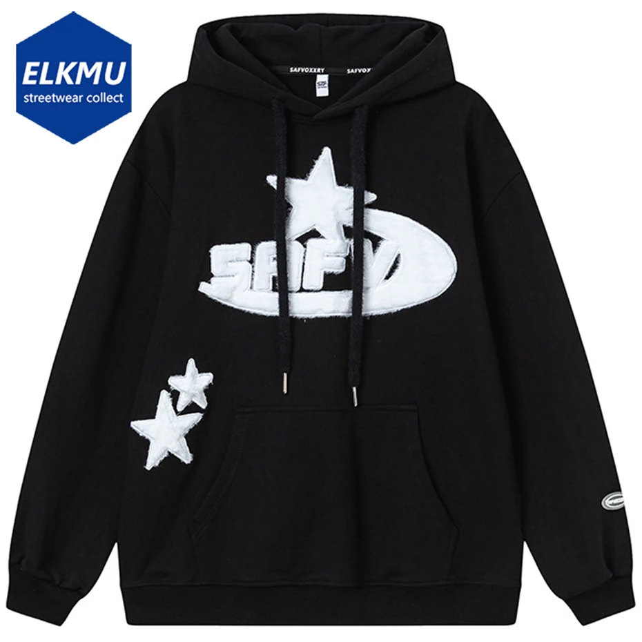 

2024 Men Hip Hop Hoodies Letter Star Splicing Oversized Hip Hop Hoodie Harajuku Streetwear Pullover Loose Casual Sweatshirts Y2K