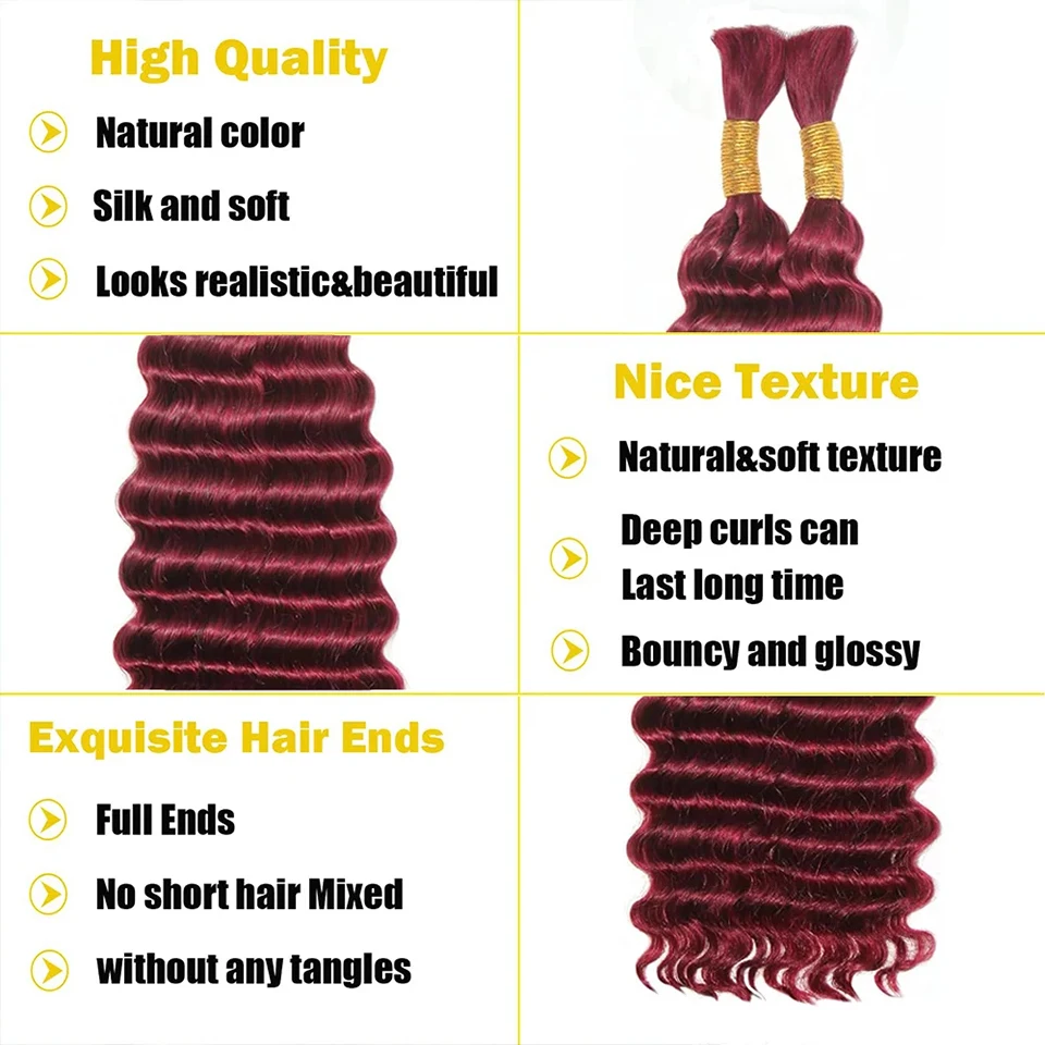 Deep Wave Bulk Human Hair for Braiding No Weft 100% Virgin Hair 26 28 Inch Curly Human Braiding for Boho Braids Hair Extensions