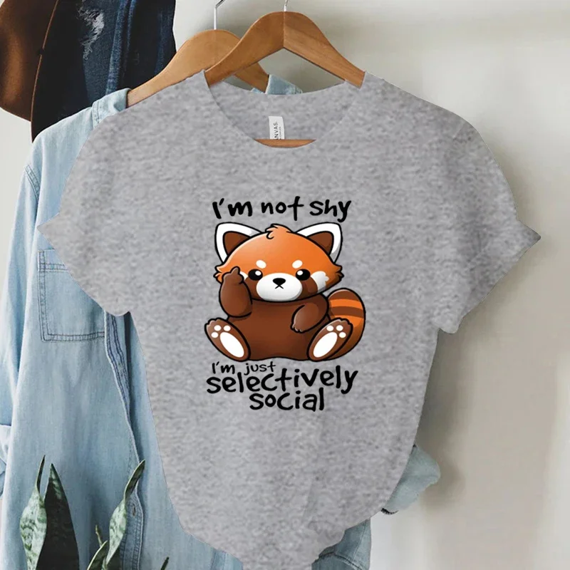 Print Trend Style T-Shirt I'm Not Shy I'm Just Selectively Social Women's Cute Panda Oversized T Shirt for Women Y2k Clothing