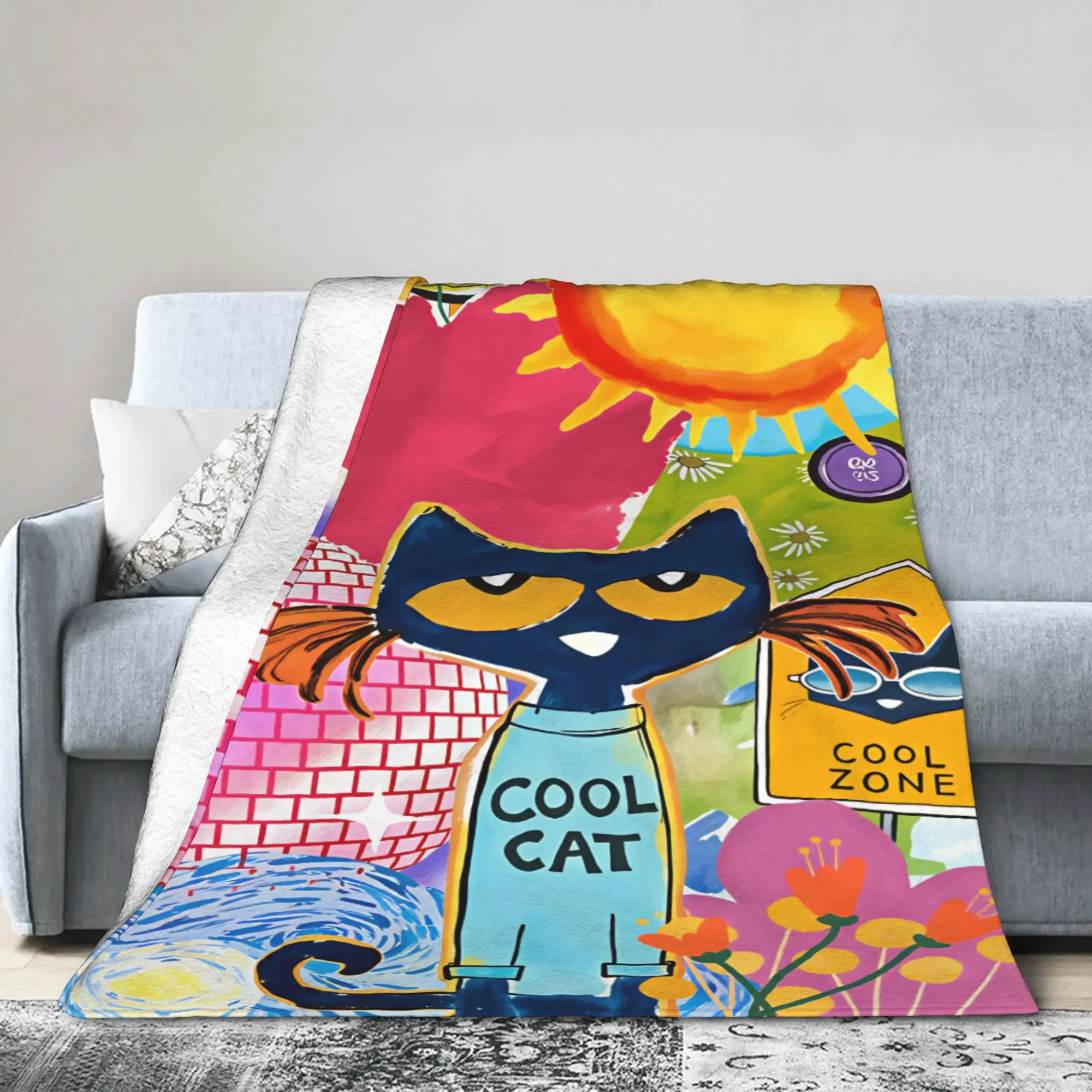 Pete the Cat Blanket Soft Cozy  Throw Blanket Winter Adults Girls Couch Bed Travel Bedspread