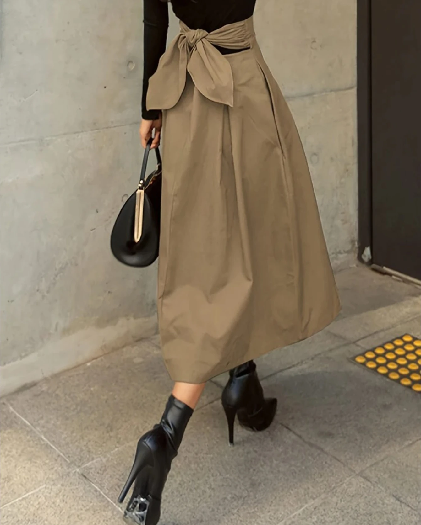 Faldas acampanadas lisas y elegantes para mujer, falda larga de cintura alta elástica con lazo, ropa de mujer, faldas para mujer